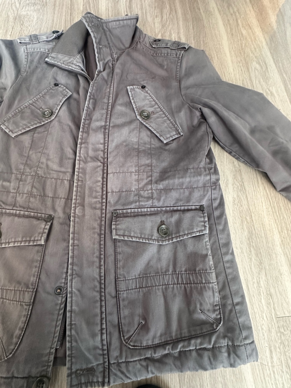 Esprit Y2K Military Utility Field Jacket Gray Cargo Safari Moto Sz M - Picture 12 of 16